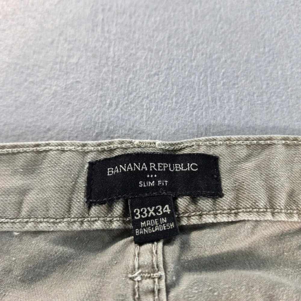 Banana Republic Slim Fit Pants Mens 33x34 Khaki Beige Cotton Chino Casual Preppy